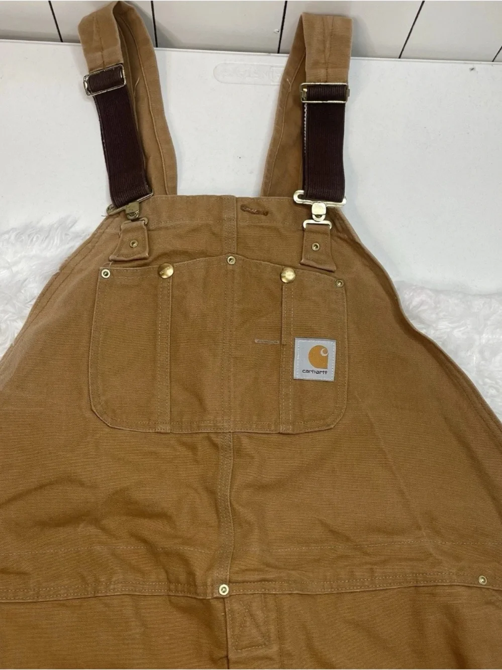 Vintage Carhartt Quilt Lined Bib Overalls Mens Sz 52x32 Brown Insulated Workwear